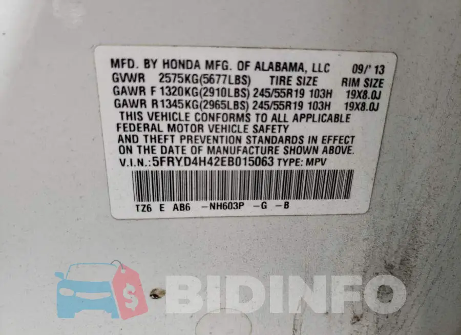 5FRYD4H42EB015063 Photo# 12