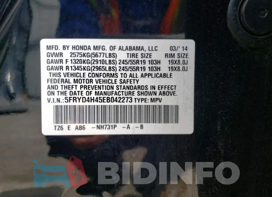 5FRYD4H45EB042273 Photo# 14