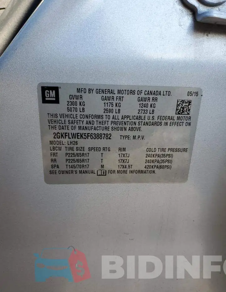 2GKFLWEK5F6388782 Photo# 12