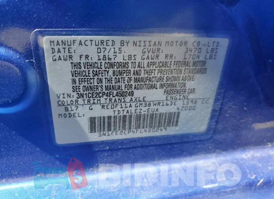 3N1CE2CP4FL450249 Photo# 12