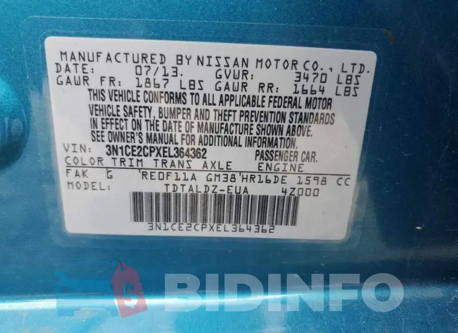 3N1CE2CPXEL364362 Photo# 13