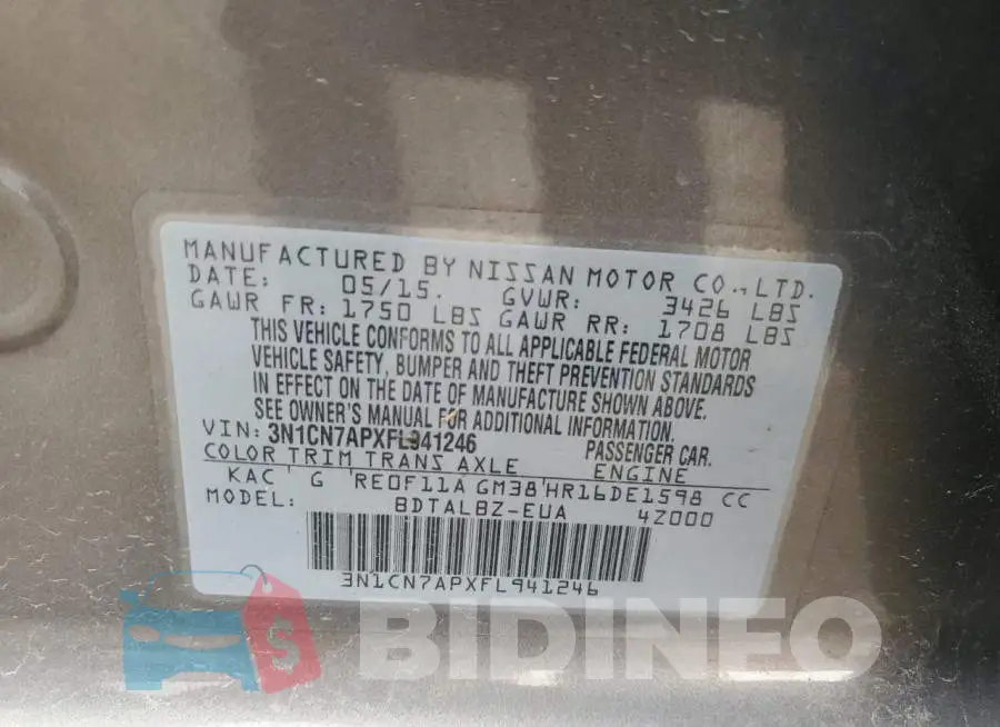 3N1CN7APXFL941246 Photo# 12