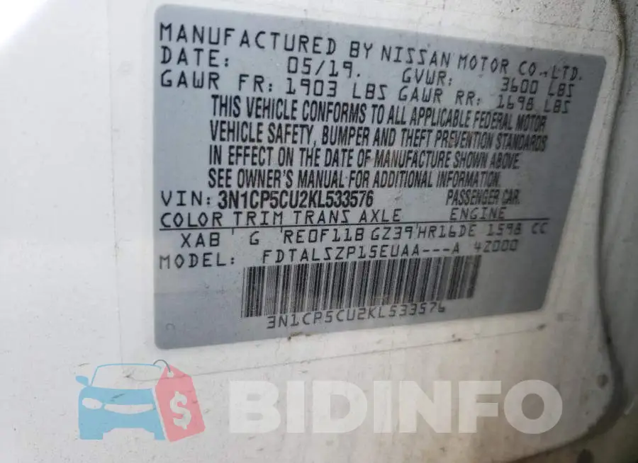 3N1CP5CU2KL533576 Photo# 14