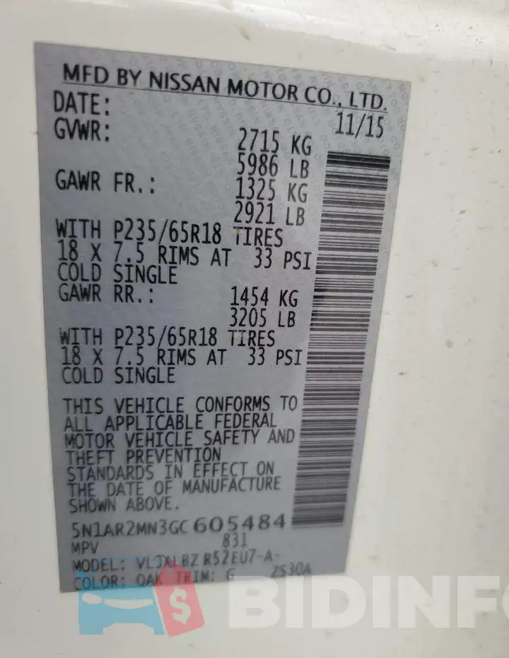 5N1AR2MN3GC605484 Photo# 13