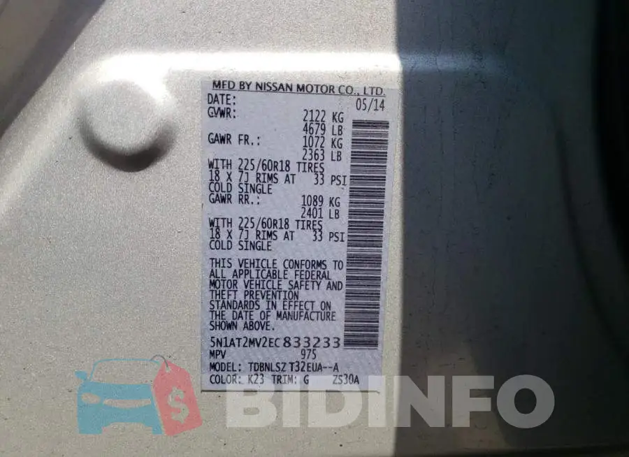 5N1AT2MV2EC833233 Photo# 13