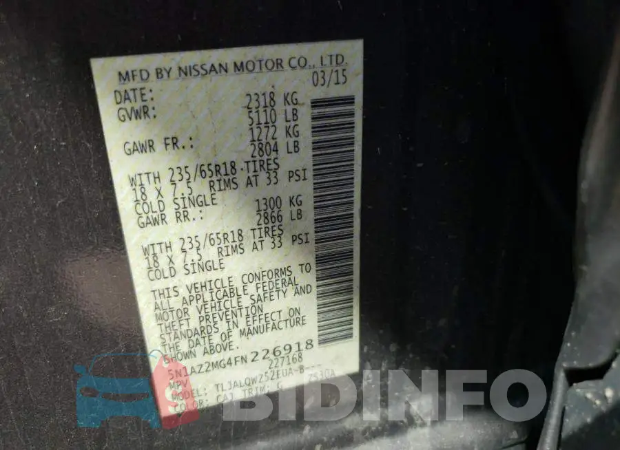 5N1AZ2MG4FN226918 Photo# 13