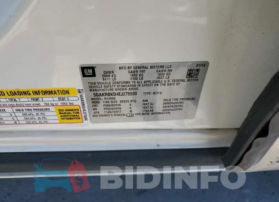 5GAKRBKD4EJ275500 Photo# 13