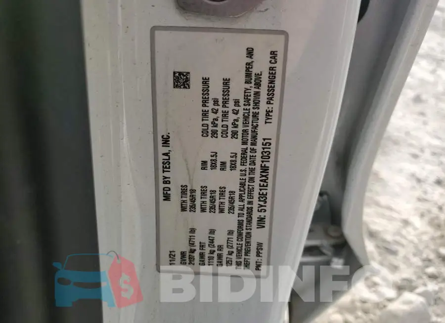 5YJ3E1EAXNF103151 Photo# 12