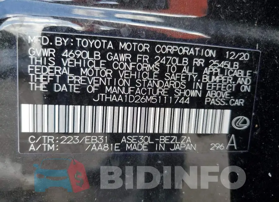 JTHAA1D26M5111744 Photo# 12
