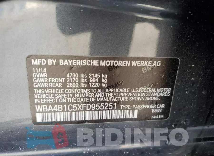 WBA4B1C5XFD955251 Photo# 12