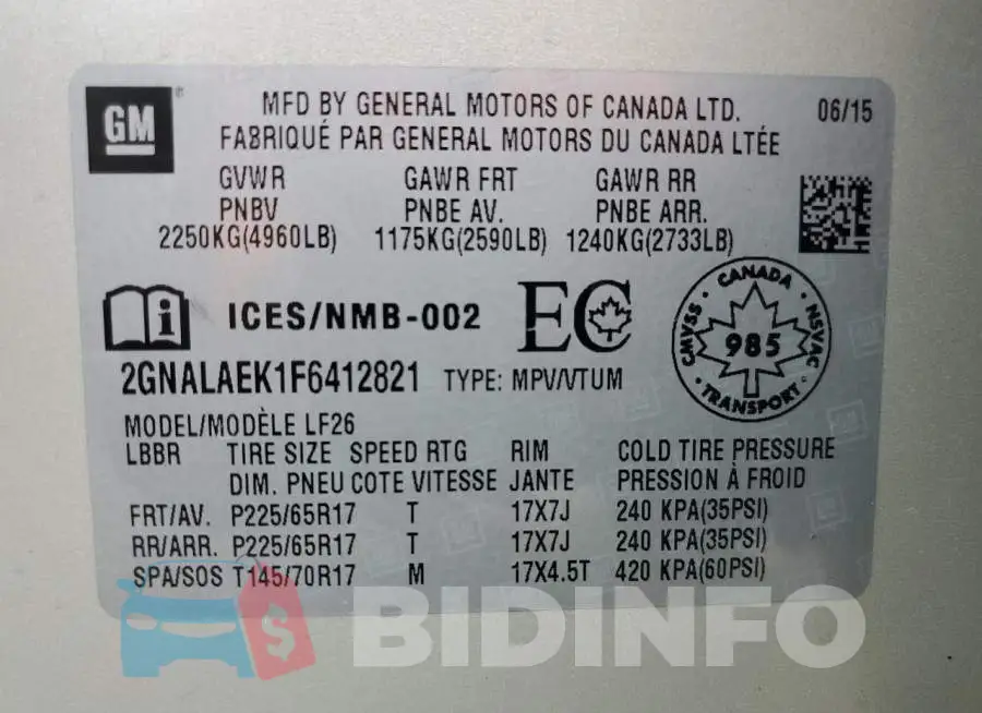 2GNALAEK1F6412821 Photo# 14