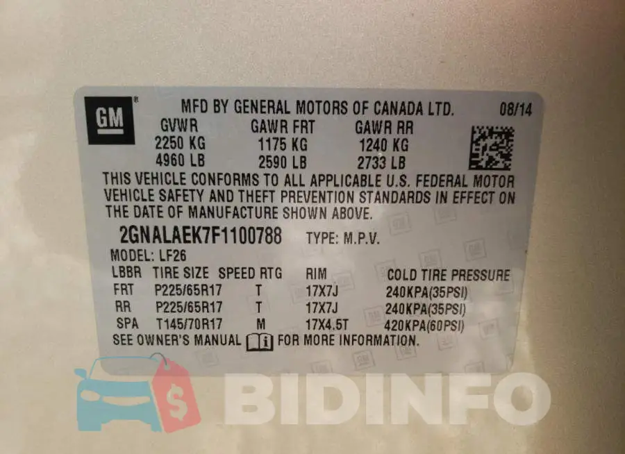 2GNALAEK7F1100788 Photo# 13