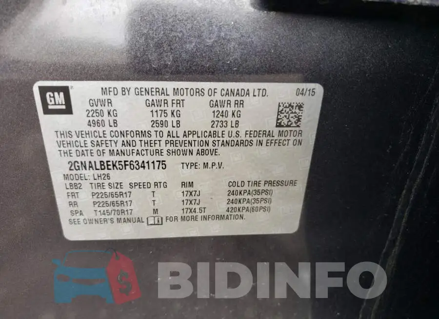 2GNALBEK5F6341175 Photo# 13