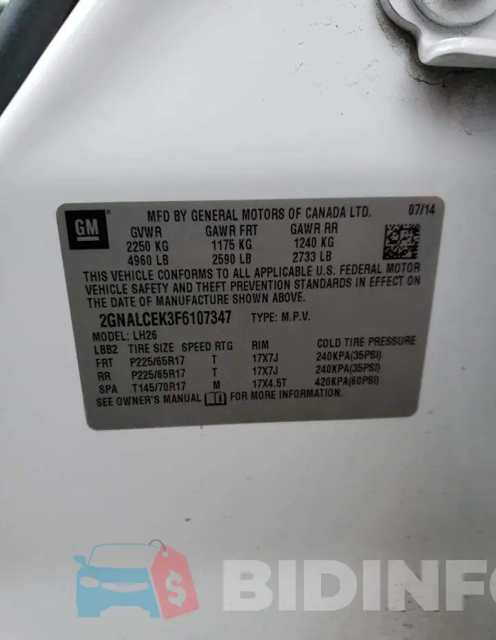 2GNALCEK3F6107347 Photo# 12