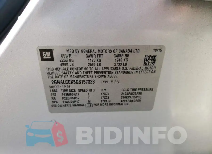 2GNALCEK5G6157328 Photo# 13