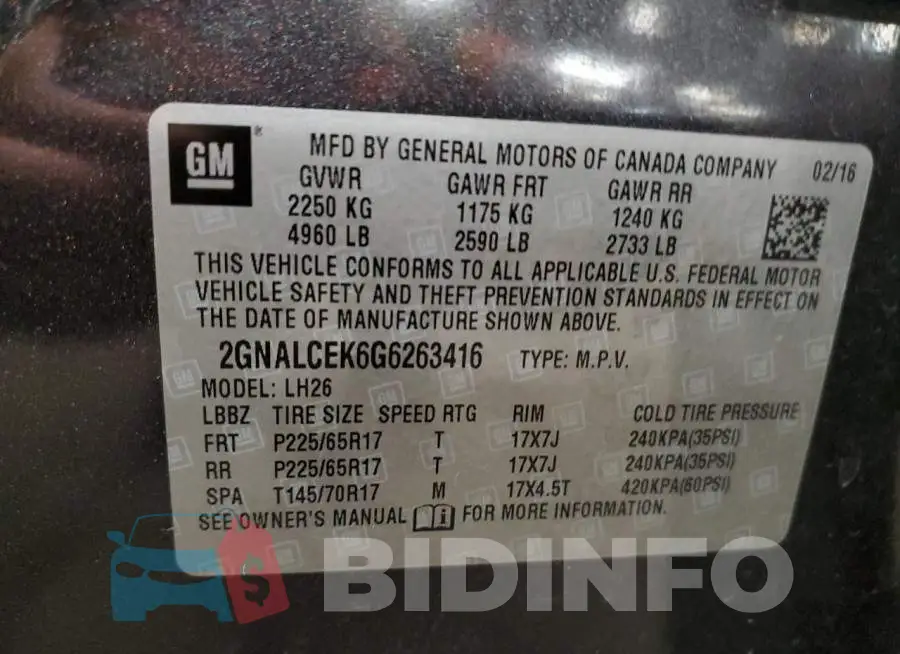 2GNALCEK6G6263416 Photo# 12