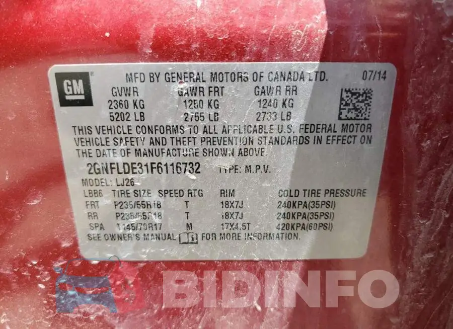 2GNFLDE31F6116732 Photo# 13