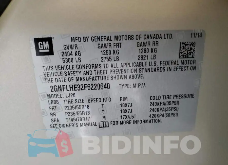 2GNFLHE32F6220640 Photo# 13