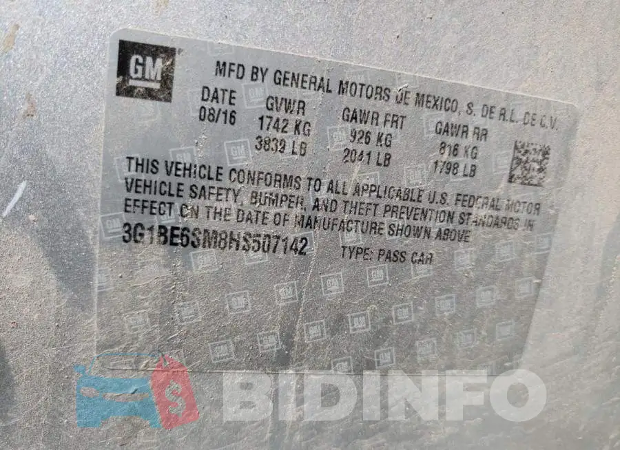 3G1BE6SM8HS507142 Photo# 12