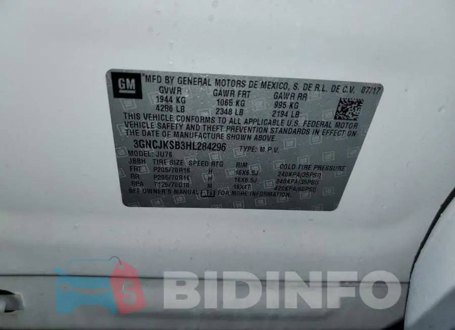 3GNCJKSB3HL284296 Photo# 13
