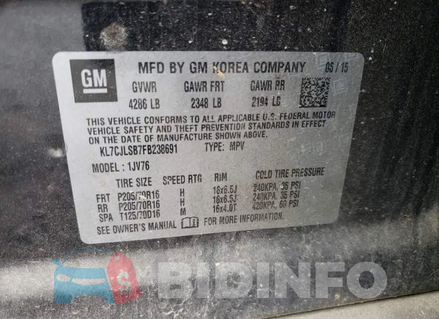 KL7CJLSB7FB238691 Photo# 14