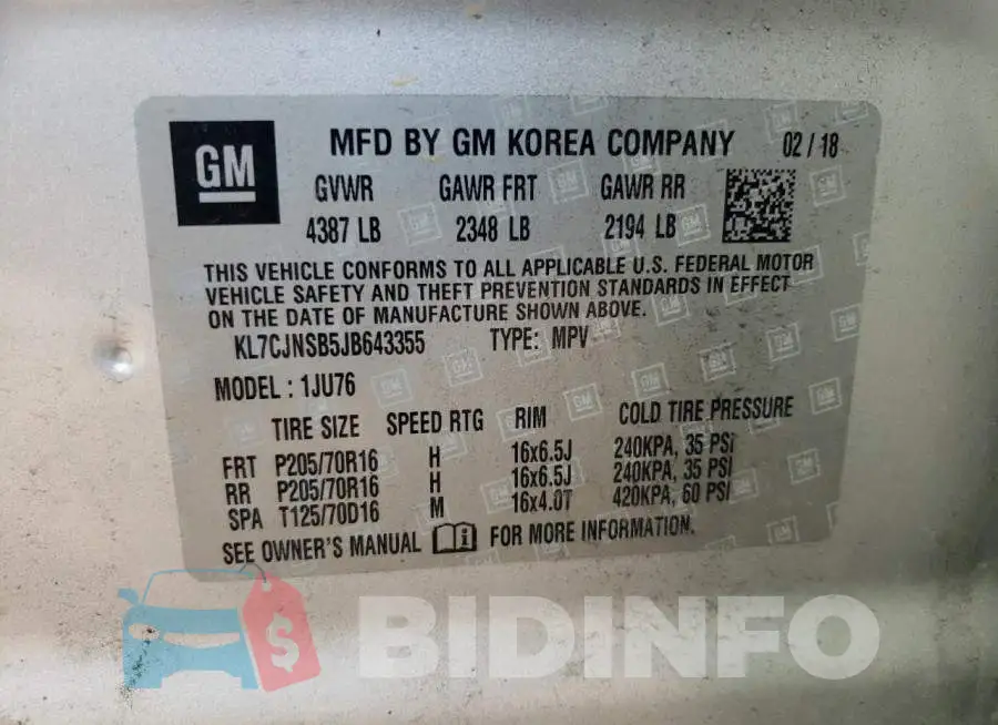 KL7CJNSB5JB643355 Photo# 12
