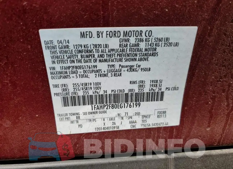 1FAHP2F80EG176199 Photo# 12