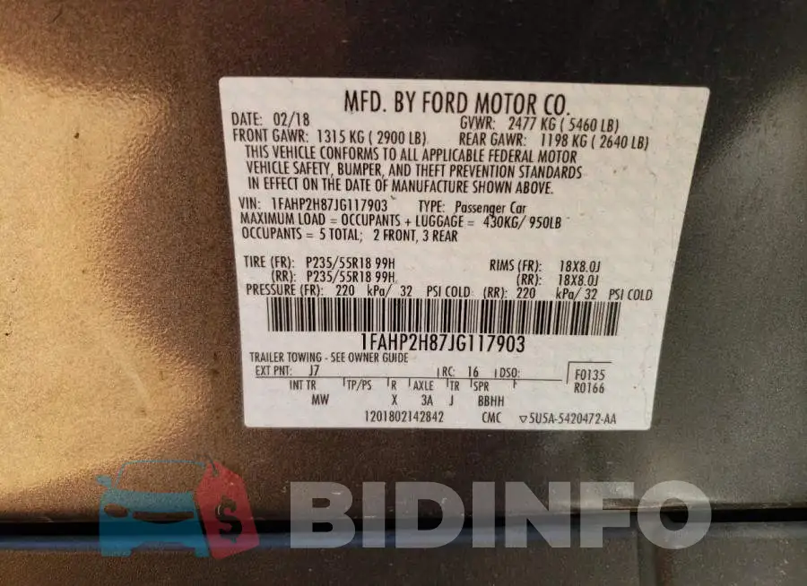 1FAHP2H87JG117903 Photo# 13
