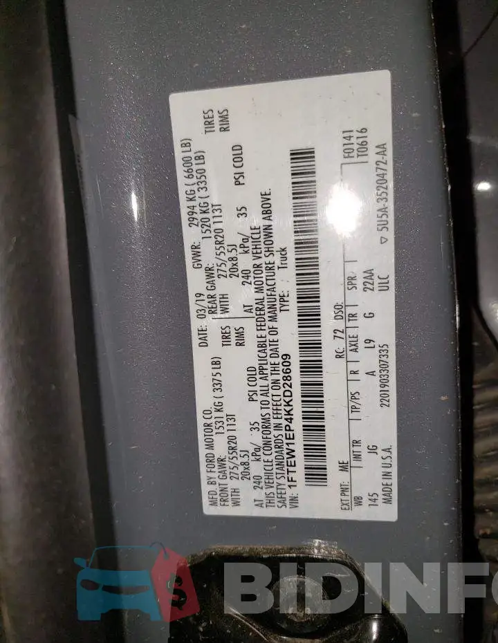 1FTEW1EP4KKD28609 Photo# 12