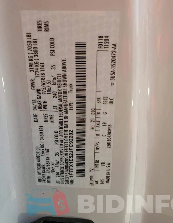 1FTFX1E52JFC92202 Photo# 12