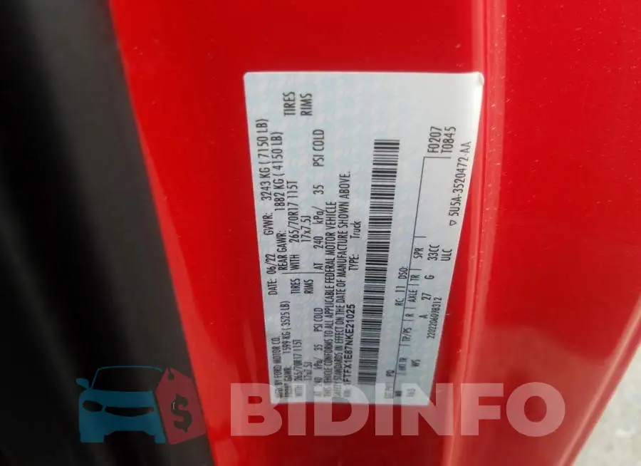 1FTFX1E87NKE21025 Photo# 13