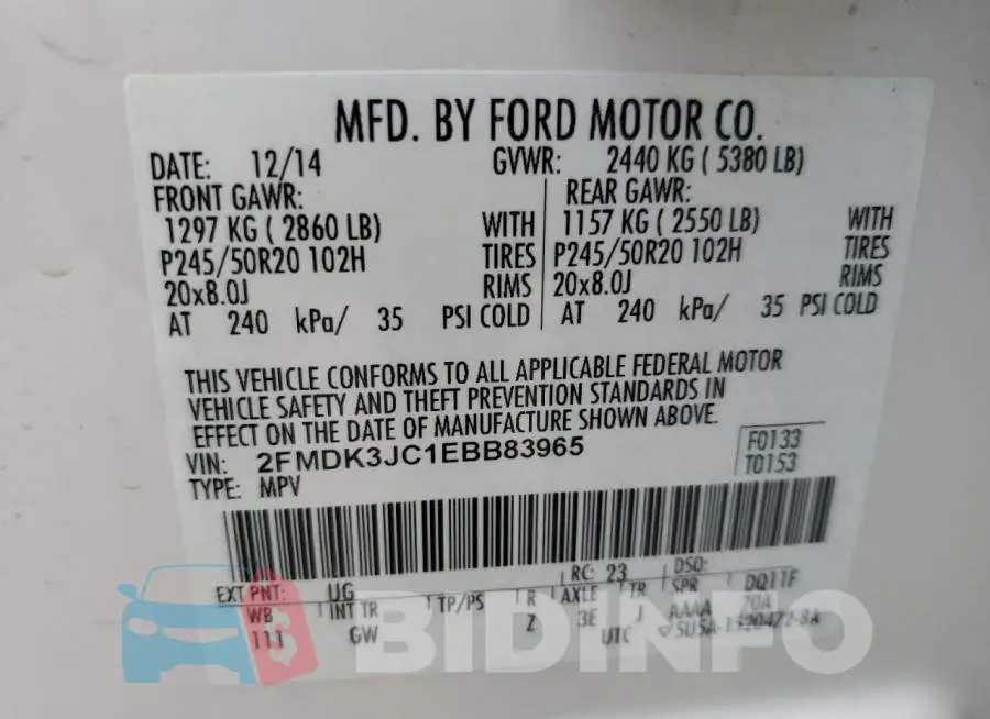 2FMDK3JC1EBB83965 Photo# 13