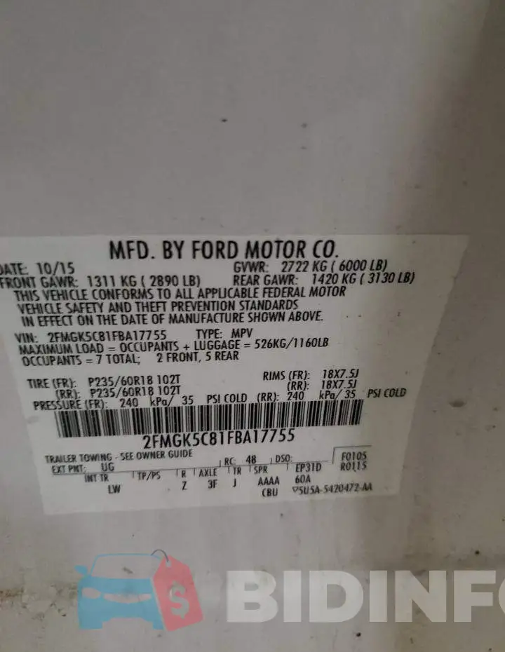 2FMGK5C81FBA17755 Photo# 14