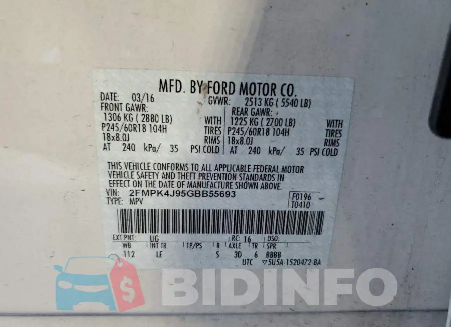 2FMPK4J95GBB55693 Photo# 13