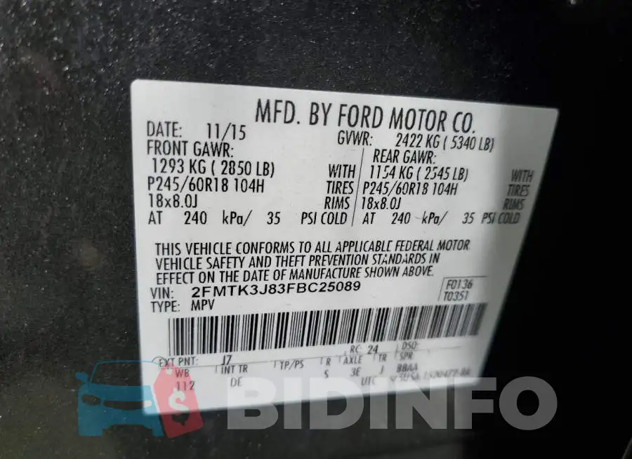 2FMTK3J83FBC25089 Photo# 13