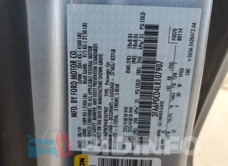 3FA6P0CD4LR107907 Photo# 12