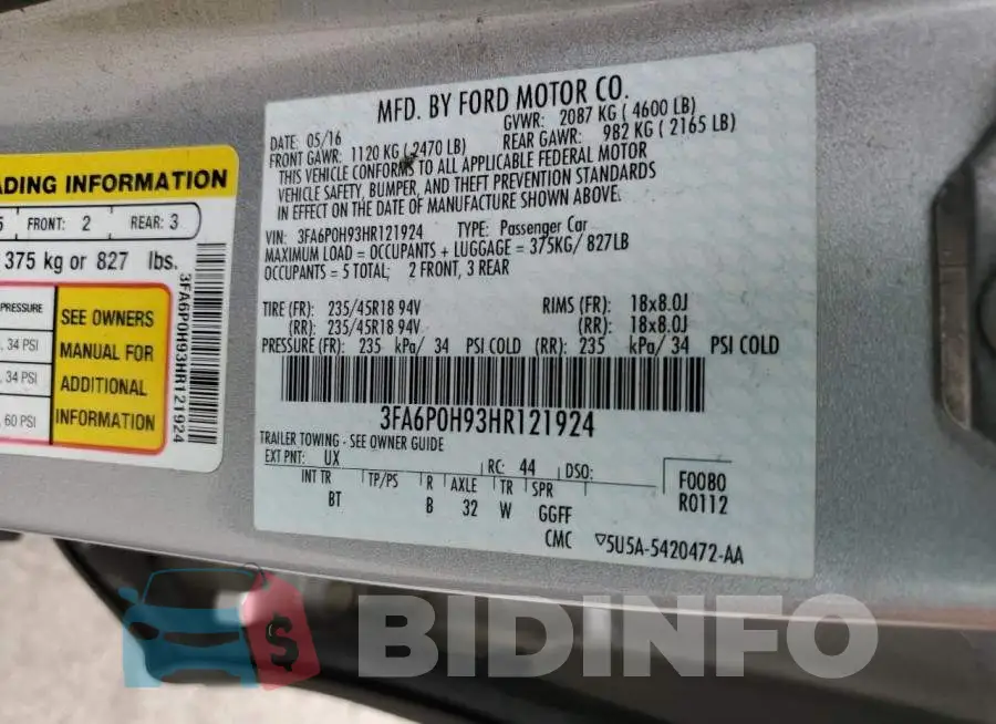 3FA6P0H93HR121924 Photo# 12