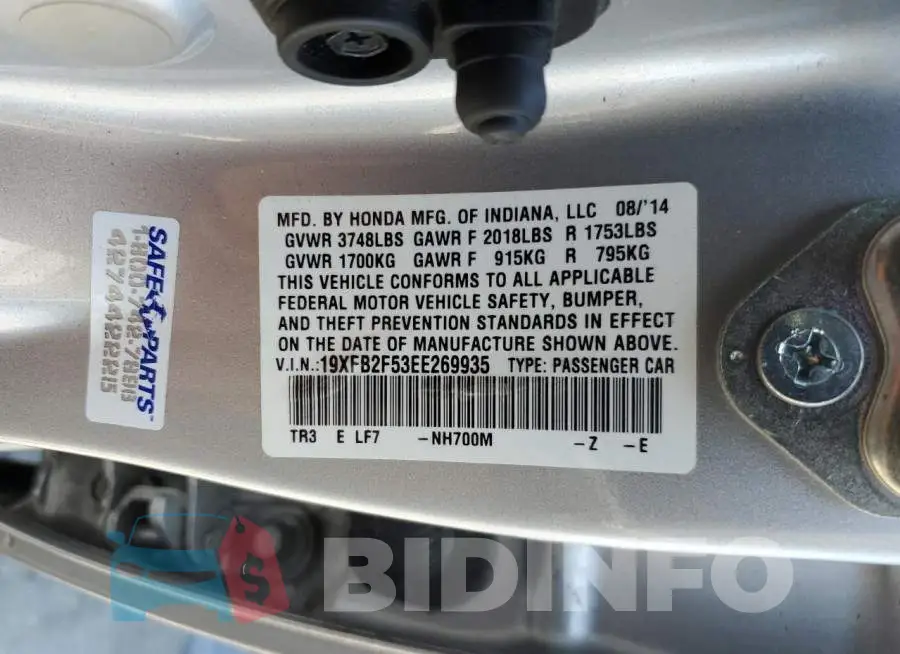 19XFB2F53EE269935 Photo# 12