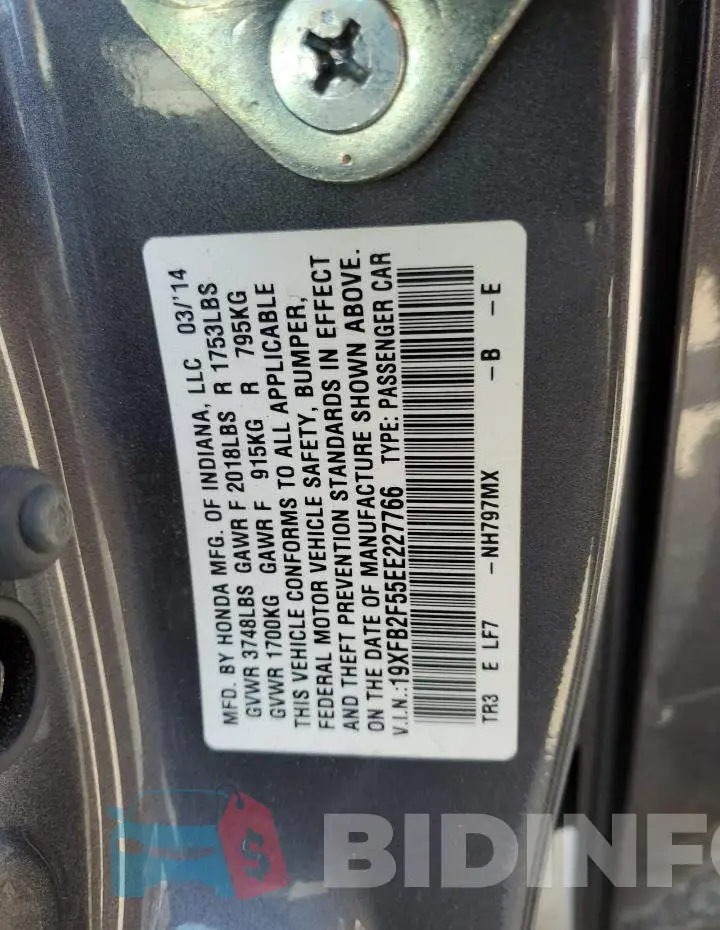 19XFB2F55EE227766 Photo# 12