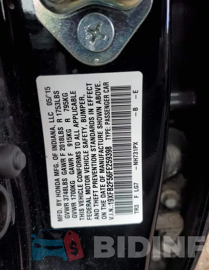 19XFB2F56FE259398 Photo# 12