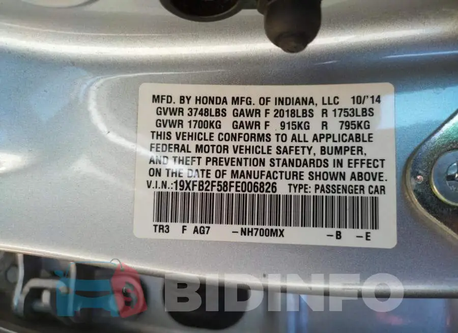 19XFB2F58FE006826 Photo# 12