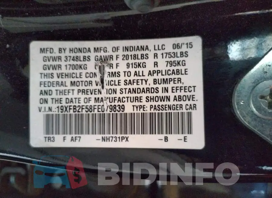 19XFB2F58FE079839 Photo# 12