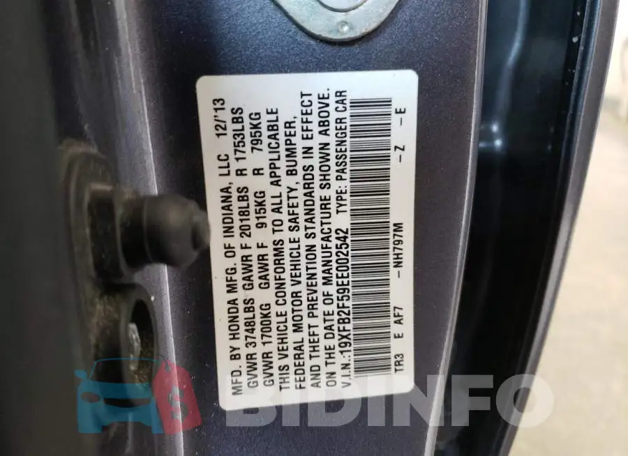 19XFB2F59EE002542 Photo# 13