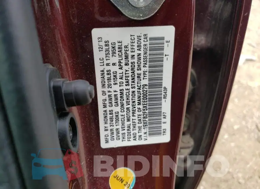 19XFB2F5XEE000279 Photo# 12