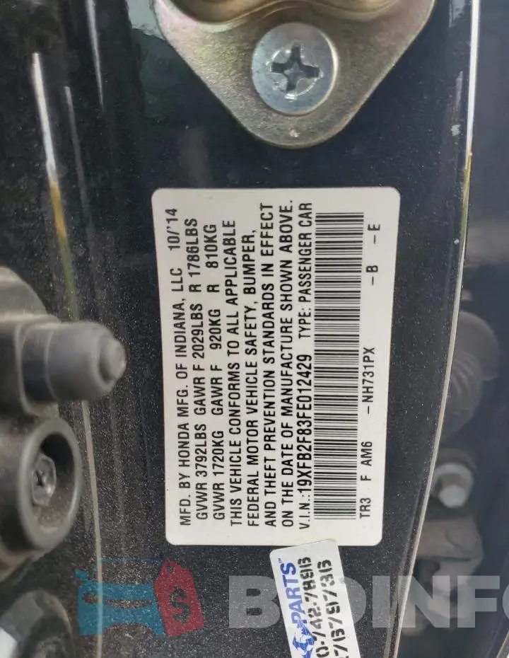 19XFB2F83FE012429 Photo# 12