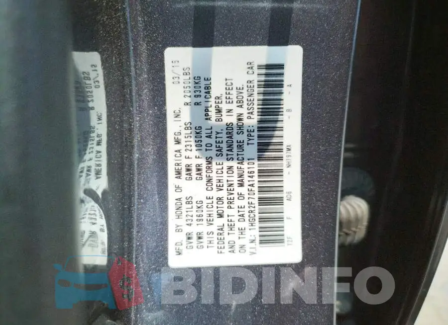 1HGCR2F70FA146101 Photo# 13