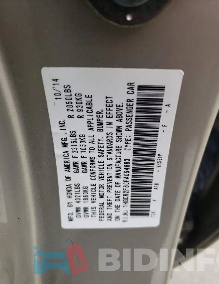 1HGCR2F80FA054883 Photo# 13