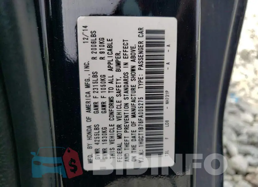 1HGCT1B76FA005275 Photo# 12