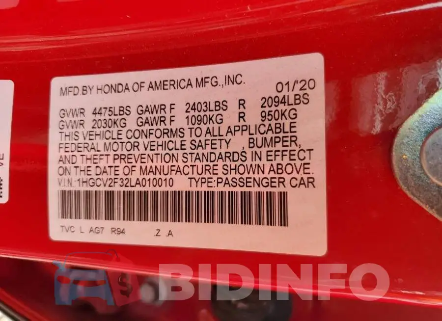 1HGCV2F32LA010010 Photo# 12