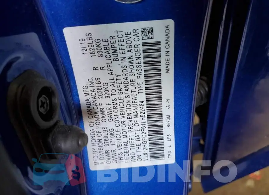 2HGFC2F61LH522484 Photo# 12